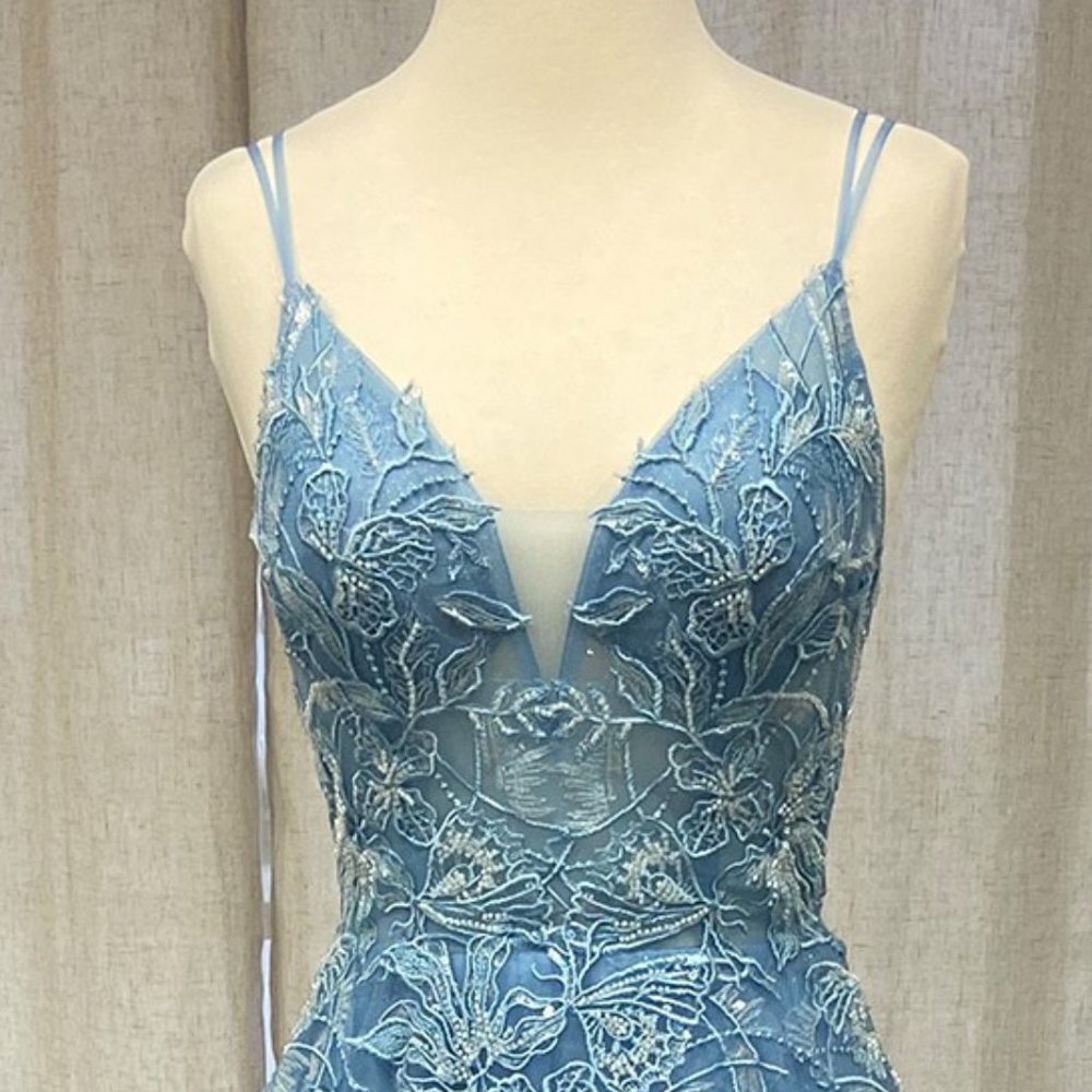 NEW LONG OFF THE SHOULDER SLEEVELESS A-LINE DRESS WITH OPEN ZIPPER BACK NX E1129 - Picture 4 of 8